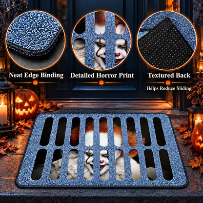Halloween Door Mat, 60X40Cm Creepy Clown Sewer Grate Rug, Non-Slip Backing