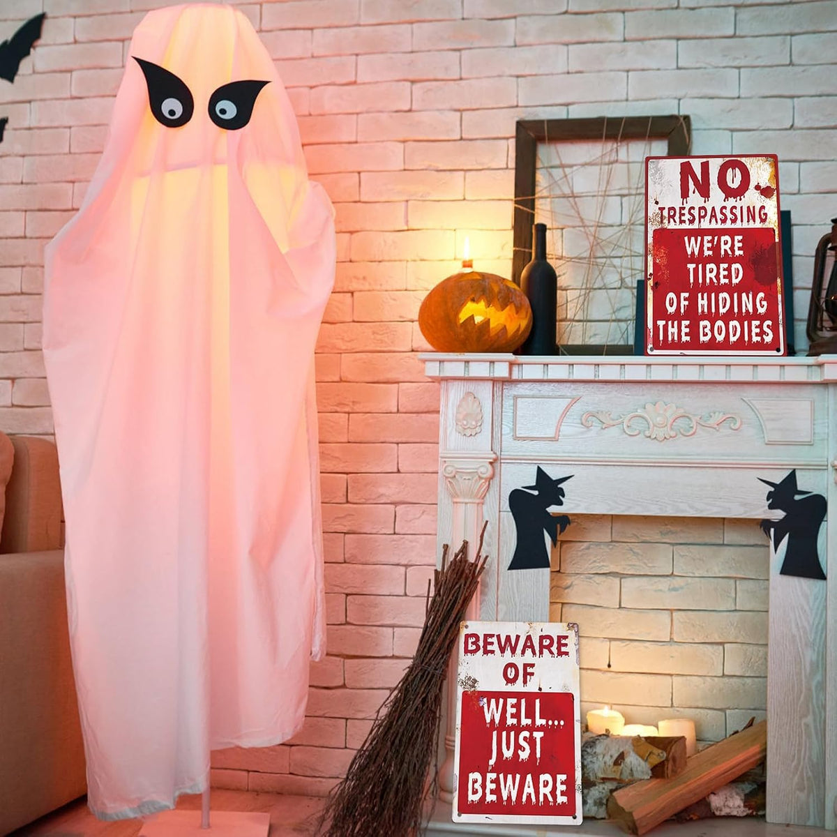 2 Pcs Halloween Decorations Outdoor Accessories Scary Metal Signs 20X30 Cm Garden Party Decor Front Door,Garden,Yard Props Hanging Scary outside Halloween Ornaments Creepy Haunted Wall Signs Stuff