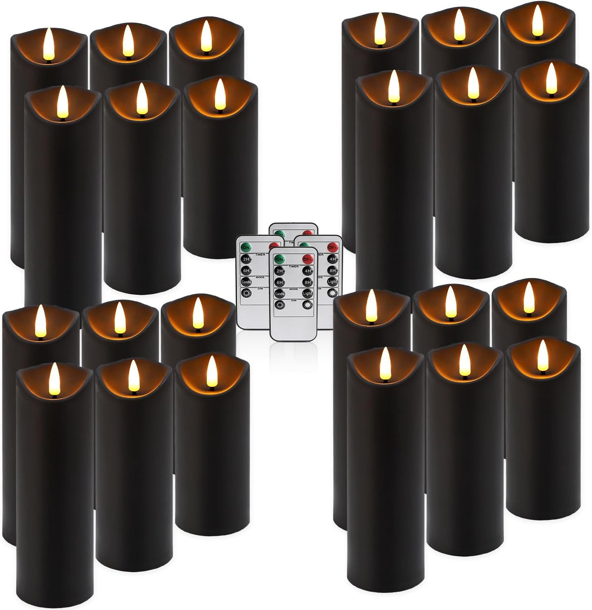 24 Pack Halloween Decoration Flickering Flameless Candles, Battery Operated LED Pillar Candles with Remote Control and Timer.For Home Decor (D2.2 Xh 5" 6" 7" Black)