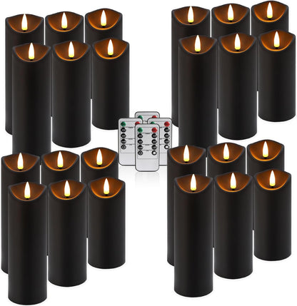 24 Pack Halloween Decoration Flickering Flameless Candles, Battery Operated LED Pillar Candles with Remote Control and Timer.For Home Decor (D2.2 Xh 5" 6" 7" Black)