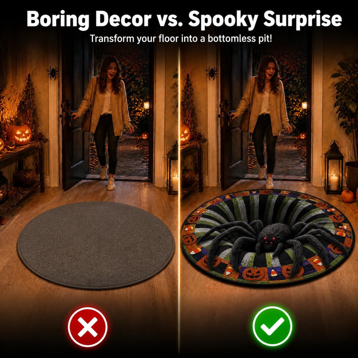 Halloween 3D Rug, 3Doptical Illusion Skeleton Abyss round Area Rug, Spooky Indoor Floor Mat for Living Room Bedroom Entryway and Halloween Party Decor (80 * 80Cm) (Rug-12)