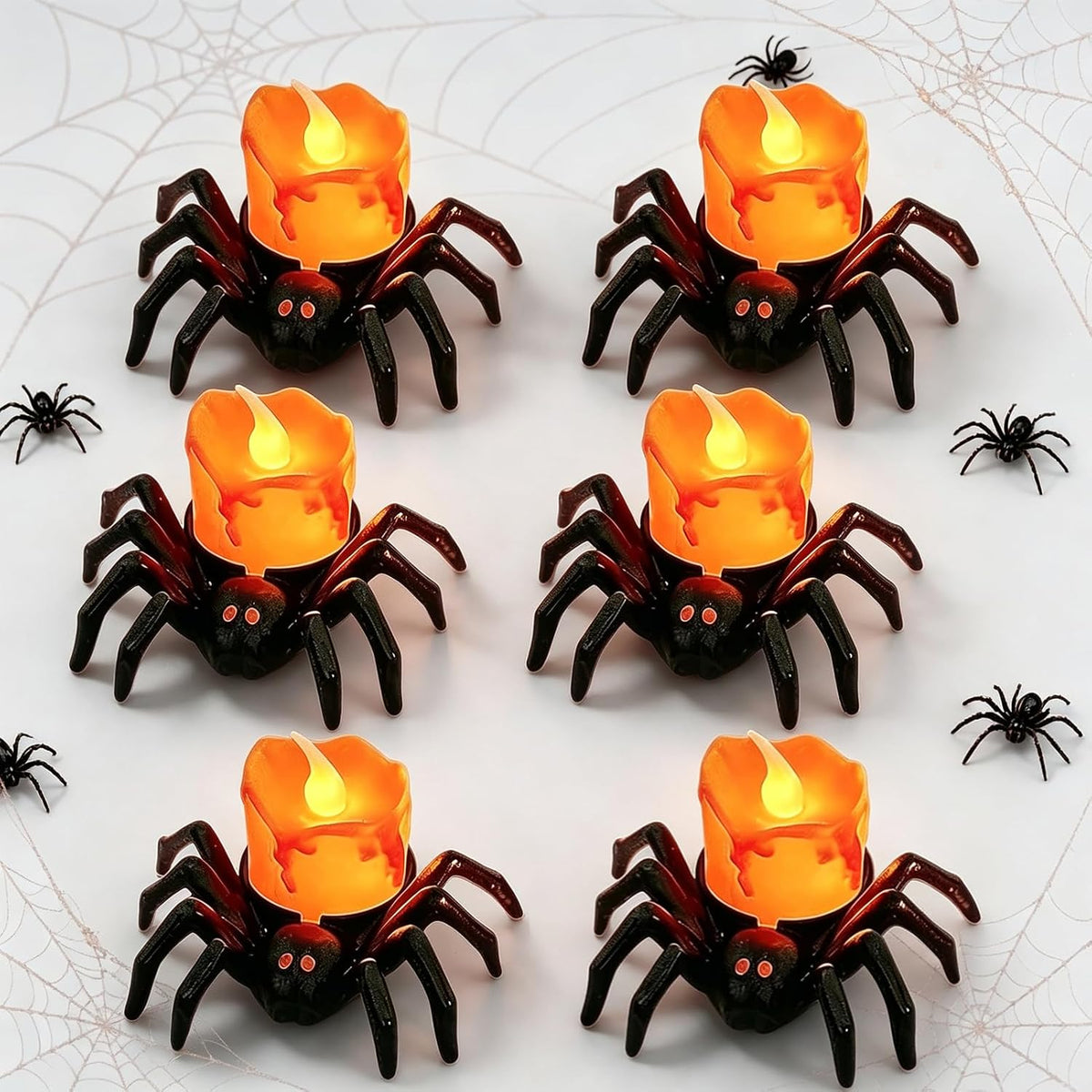 Halloween Candles, 6Pcs Flameless Spider Lights LED Tealights