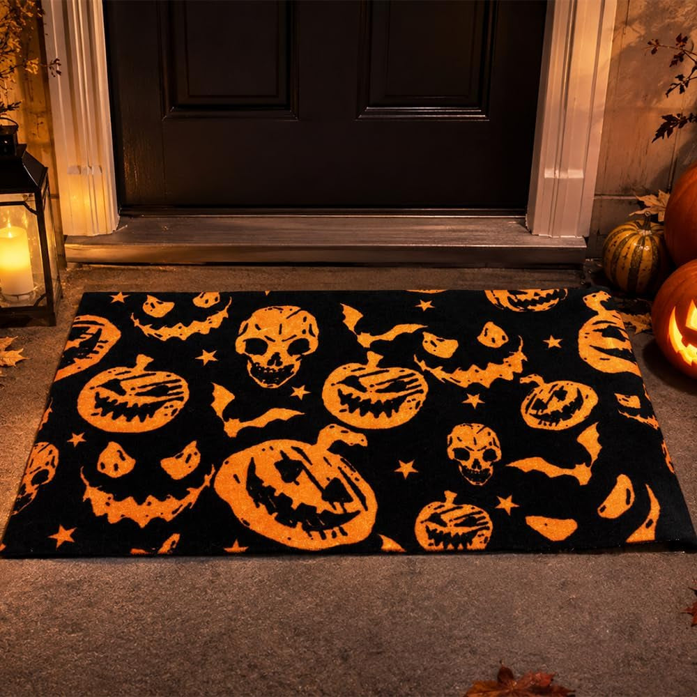 Halloween Outdoor Mats with Pumpkin Bat Skeleton-40X70Cm