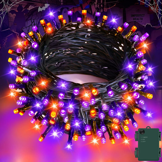 Halloween Decorations Fairy Lights, 16.4FT 50LED Orange-Purple String Lights IP65 Waterproof Battery Operated with 6H Timer, for Halloween,Porch,Autumn,Window,Fall Decoration