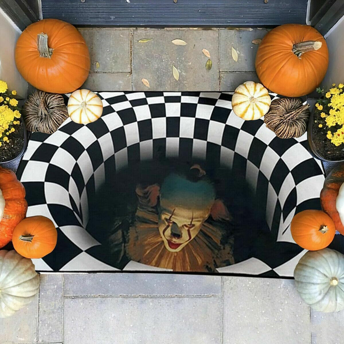 Halloween Themed Non-Slip Door Mat for Indoor and Outdoor Use - Humorous Horror Design, Square Bathroom and Entrance Rug
