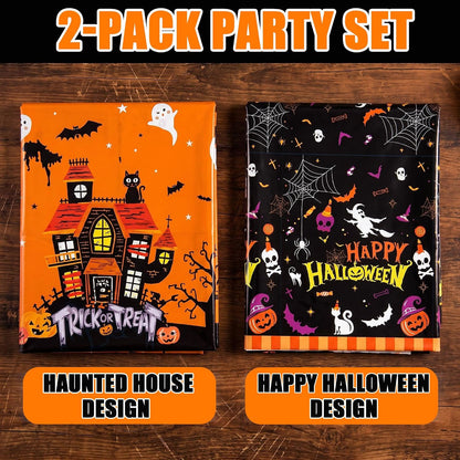 2 Pack Halloween Table Cloths 54X108In Plastic Halloween Party Decorations