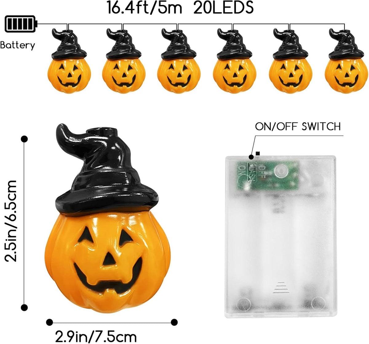 Pumpkin Lights 5M Halloween String Lights Battery Powered Halloween Decoration Pumpkin Lights 16.5Ft 20 LED for Party Indoor Outdoor Home Festival Decoration