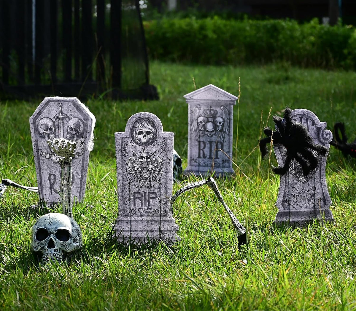 4 Pack Halloween Tombstone Decorations 16.2"-Green & Blue LED