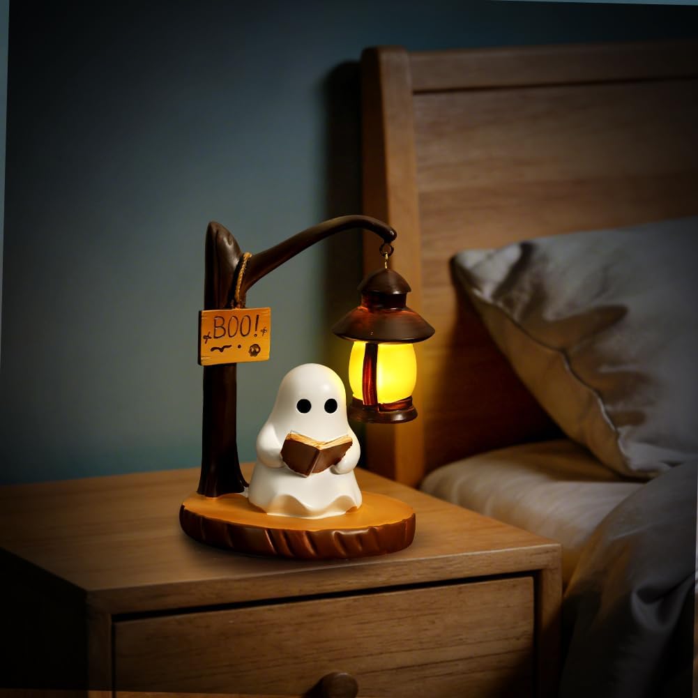 3D LED Ghost Reading Lamp - Whimsical Night Light for Bookshelves and Desks, Perfect Halloween Decor and Gift for Book Lovers