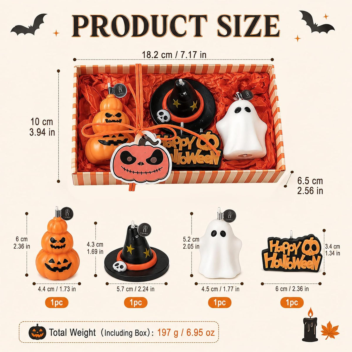 4 PCS Fall Pumpkin Candle Halloween Ghost Candles with Gift Box