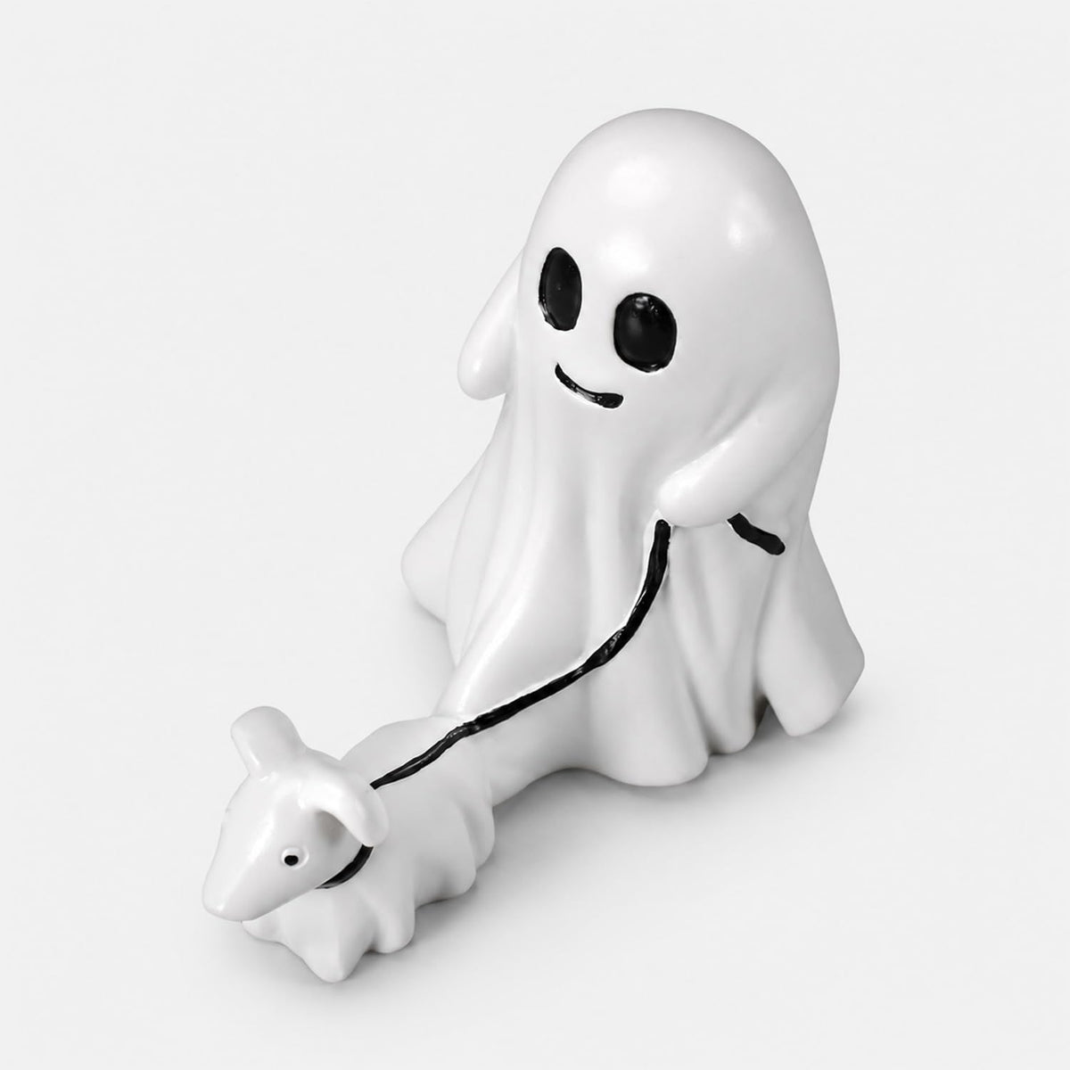 Halloween Ghost Figurine: Charming Desk Decor Featuring a Ghost Walking a Dog