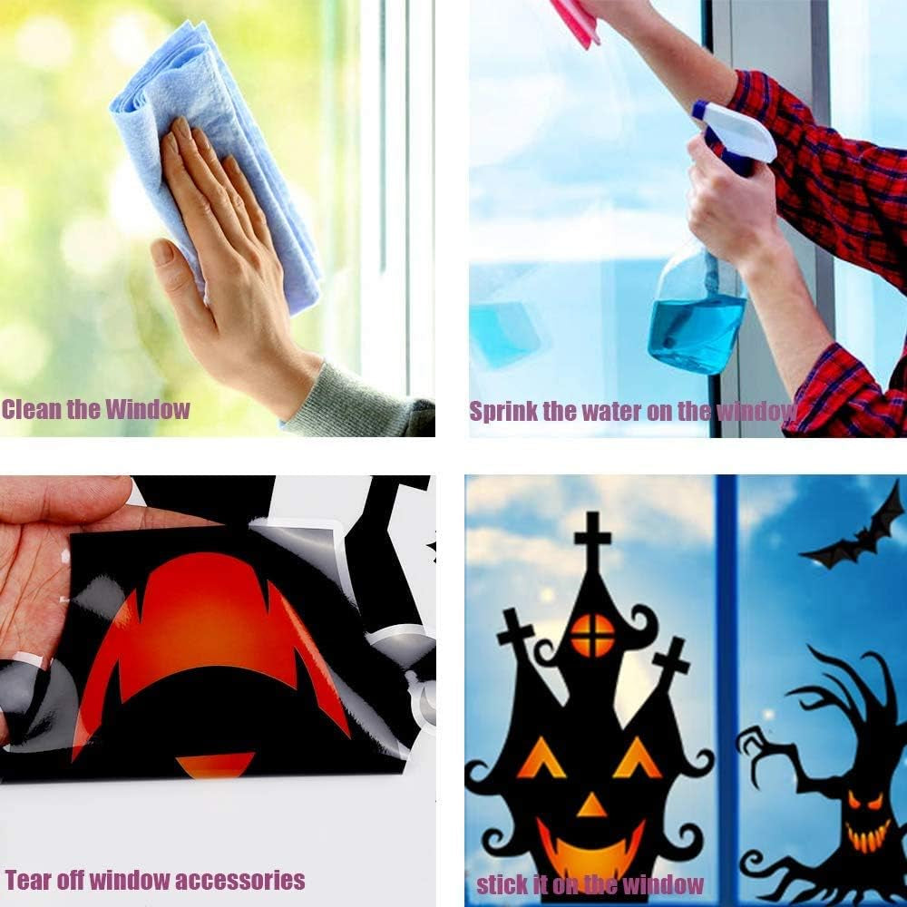 Halloween Window Clings - Set of 7 Sheets Featuring Bats and Spiders Decals