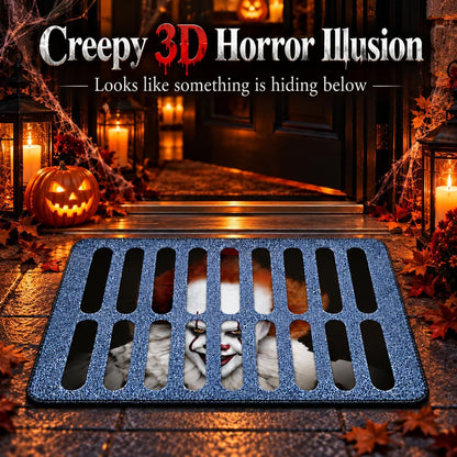Halloween Door Mat, 60X40Cm Creepy Clown Sewer Grate Rug, Non-Slip Backing