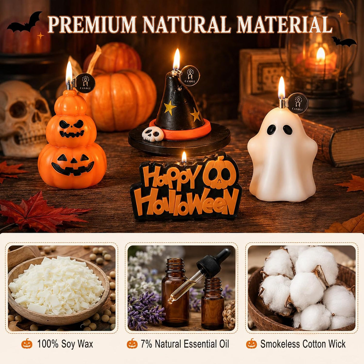 4 PCS Fall Pumpkin Candle Halloween Ghost Candles with Gift Box