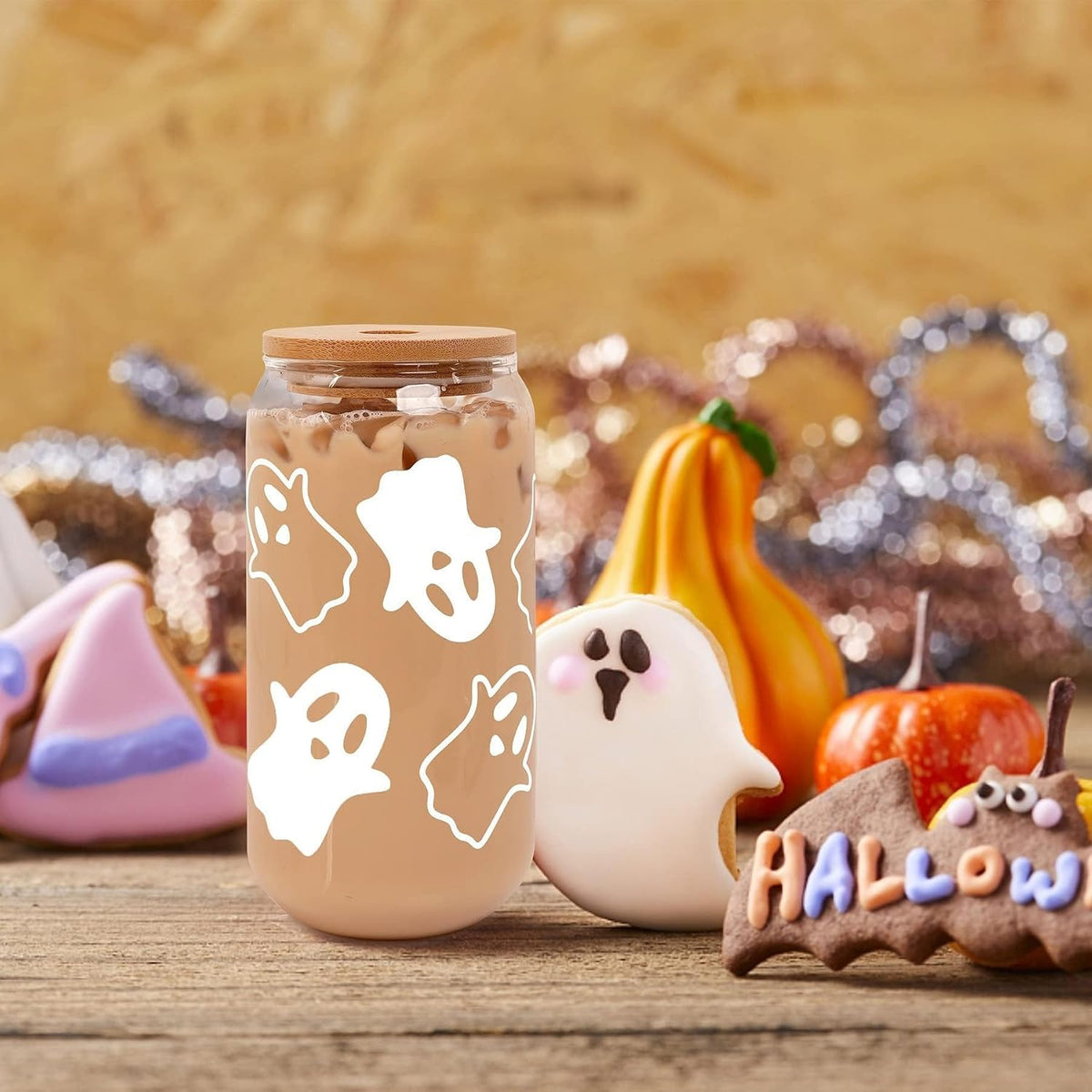 Halloween Cups - 20Oz/568Ml Beer Can Glasses with Lid & Straw, Tumbler Coffee Cups, Decor & Cookie Jar Glassware, Water Bottles