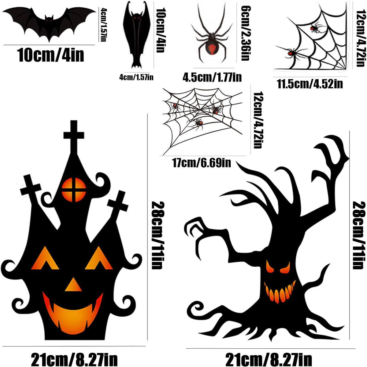 Halloween Window Clings - Set of 7 Sheets Featuring Bats and Spiders Decals