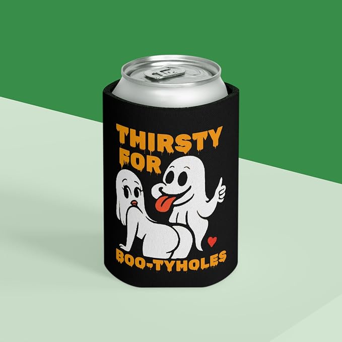 Happy Halloweiner Neoprene Can Cooler – Humorous Halloween Beverage Sleeve, Double-Sided Insulator for 12Oz Drinks, Ideal for Parties, College Events, BBQs, and Seasonal Decor