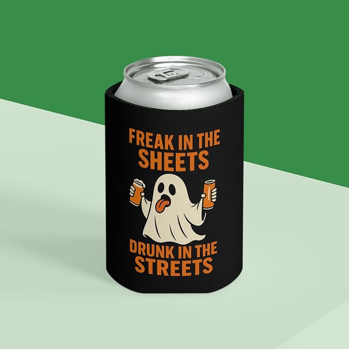 Happy Halloweiner Neoprene Can Cooler – Humorous Halloween Beverage Sleeve, Double-Sided Insulator for 12Oz Drinks, Ideal for Parties, College Events, BBQs, and Seasonal Decor