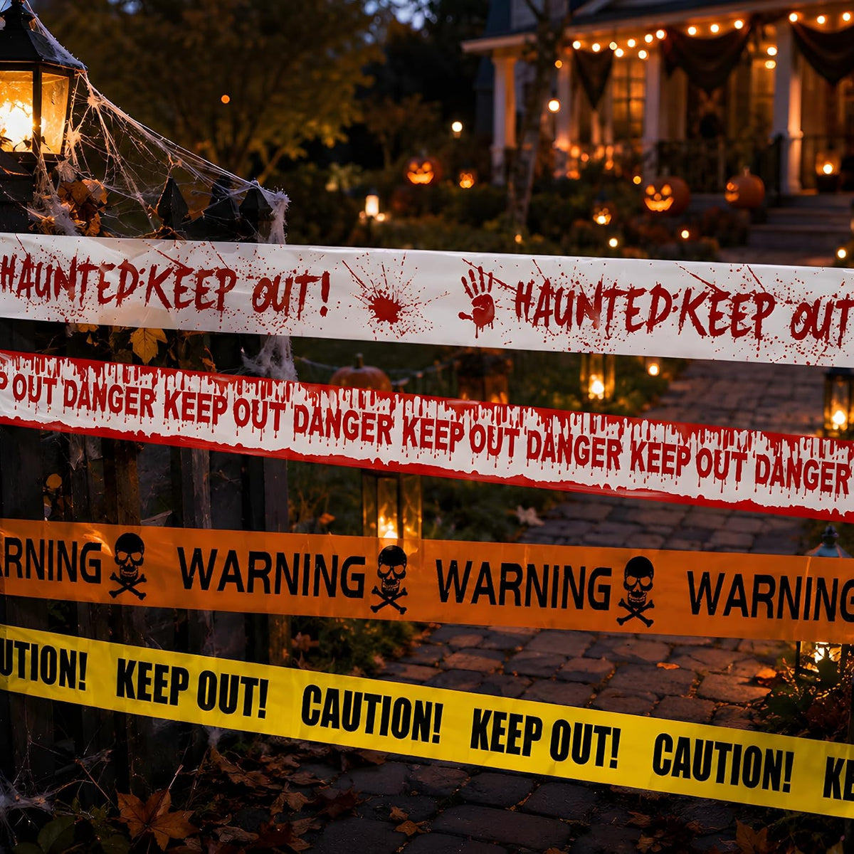 40M Halloween Decorations Caution Tape,4 Pack Scary Halloween Warning Tape