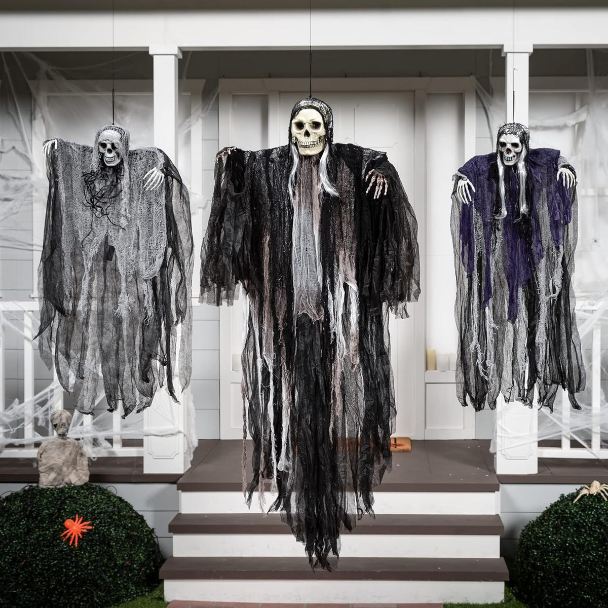 3 Pack Hanging Halloween Skeleton Ghosts Decorations, Grim Reapers for Halloween Outdoor Decorations