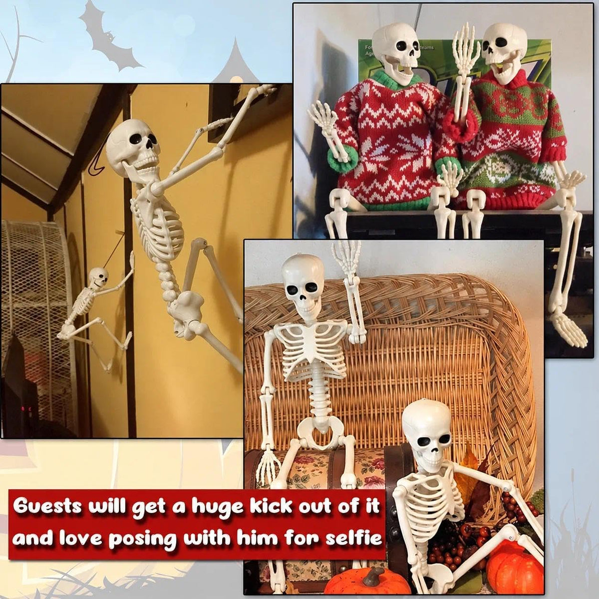 2 PCS 23.6In/60Cm Posable Halloween Skeletons, Decorations Outdoor Indoor