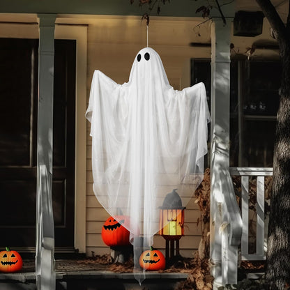 Halloween Hanging Light up Ghost with Spooky Blue LED Light, 47” White Hanging Ghosts, Best Halloween Hanging Decoration for Front Yard Patio Lawn Garden Party Decor Indoor Outdoor