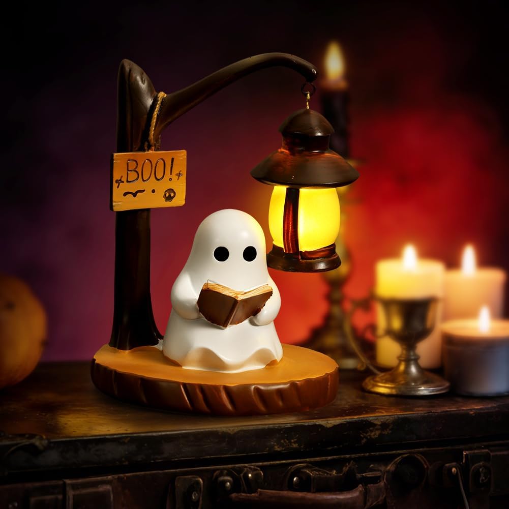 3D LED Ghost Reading Lamp - Whimsical Night Light for Bookshelves and Desks, Perfect Halloween Decor and Gift for Book Lovers
