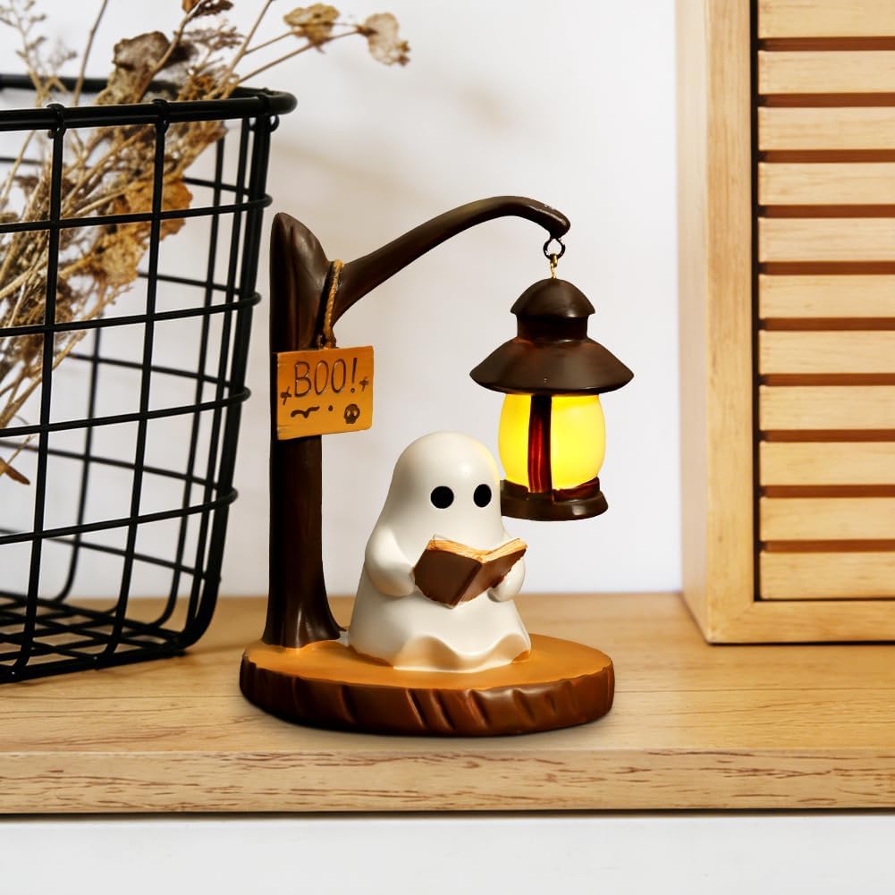 3D LED Ghost Reading Lamp - Whimsical Night Light for Bookshelves and Desks, Perfect Halloween Decor and Gift for Book Lovers