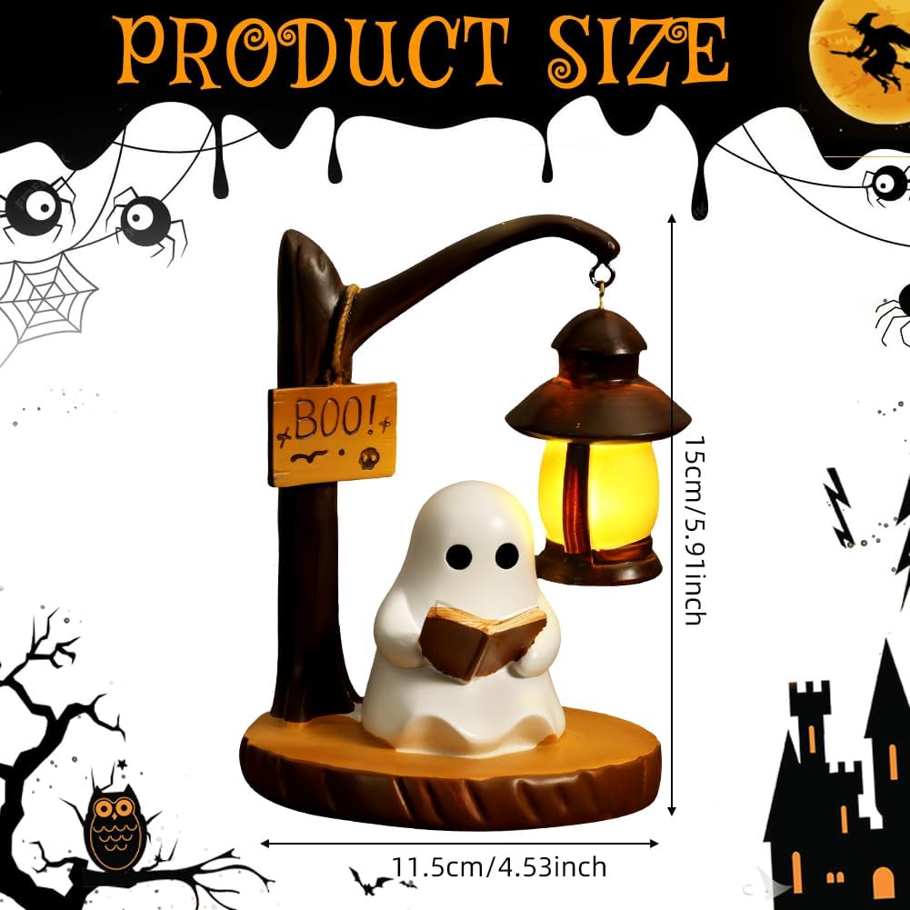 3D LED Ghost Reading Lamp - Whimsical Night Light for Bookshelves and Desks, Perfect Halloween Decor and Gift for Book Lovers