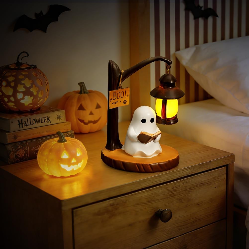 3D LED Ghost Reading Lamp - Whimsical Night Light for Bookshelves and Desks, Perfect Halloween Decor and Gift for Book Lovers