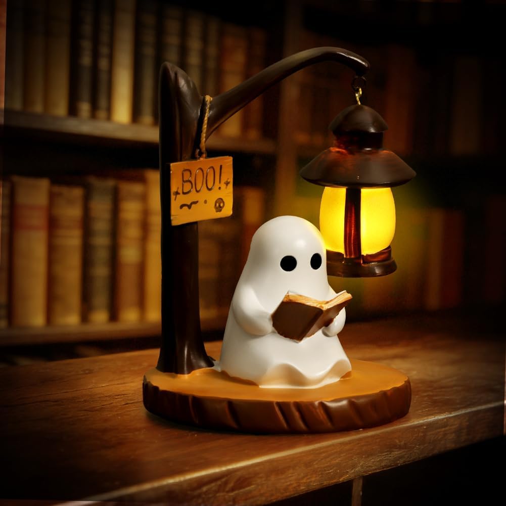 3D LED Ghost Reading Lamp - Whimsical Night Light for Bookshelves and Desks, Perfect Halloween Decor and Gift for Book Lovers