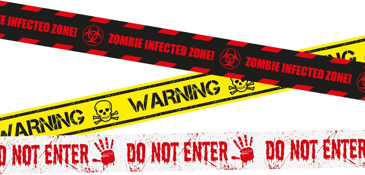 Halloween Warning Tape Set - Zombie Infected Zone Decorations, Horror Party Props, Spooky Event Barriers, Realistic Crime Scene Effects (3M Length)