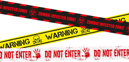 Halloween Warning Tape Set - Zombie Infected Zone Decorations, Horror Party Props, Spooky Event Barriers, Realistic Crime Scene Effects (3M Length)