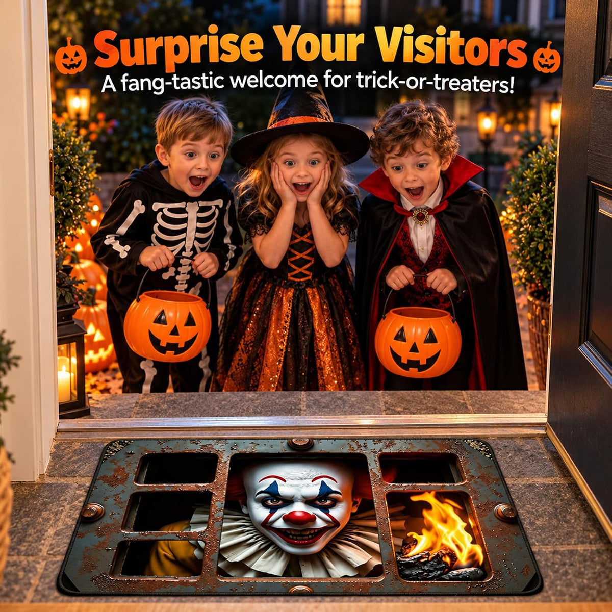 Halloween Door Mat, 3D Halloween Mat, Scary Clown Rug, Washable, 40 X 60 Cm