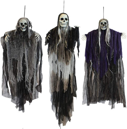 3 Pack Hanging Halloween Skeleton Ghosts Decorations, Grim Reapers for Halloween Outdoor Decorations