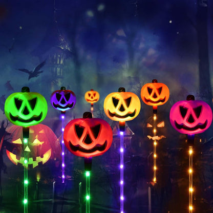 Set of 6 Solar Pumpkin Stake Lights for Halloween Decorations Outdoor, Colour Changing Lights, Light up Decorations, Pathway Party Porch Yard Decor (HUK119)