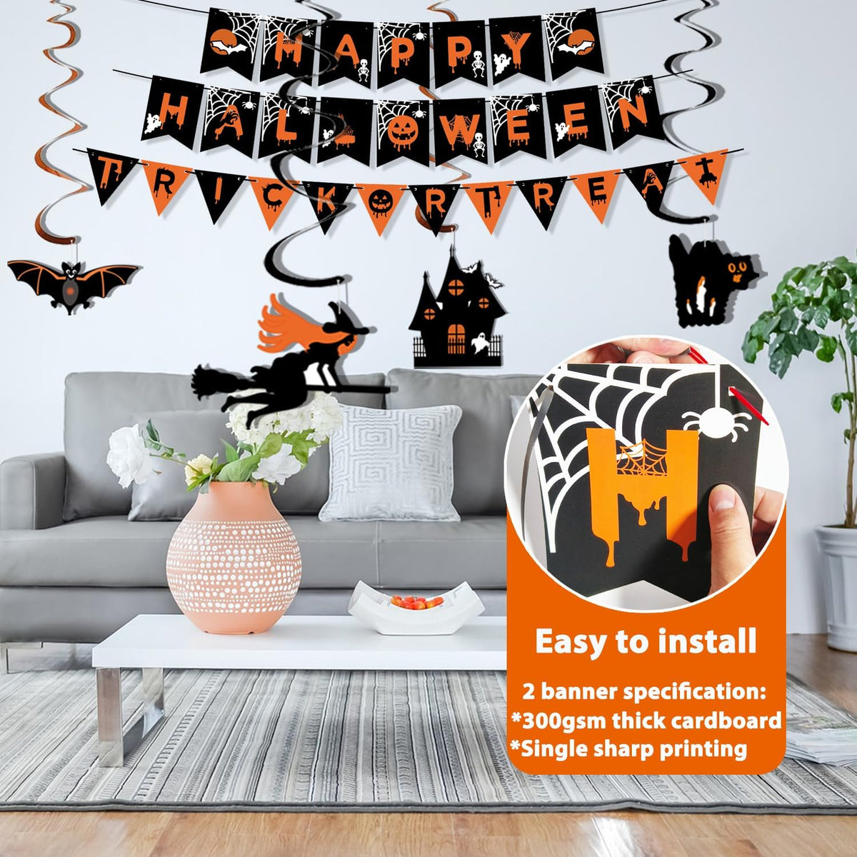 Halloween Decorations Indoor Set - Happy Halloween Banner & Bunting