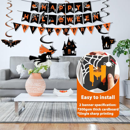 Halloween Decorations Indoor Set - Happy Halloween Banner & Bunting