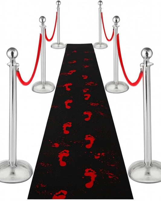Halloween Bloody Carpet Runner - 15Ft (4.5M) Black Carpet with Footprint Design for Spooky Haunted House Decor