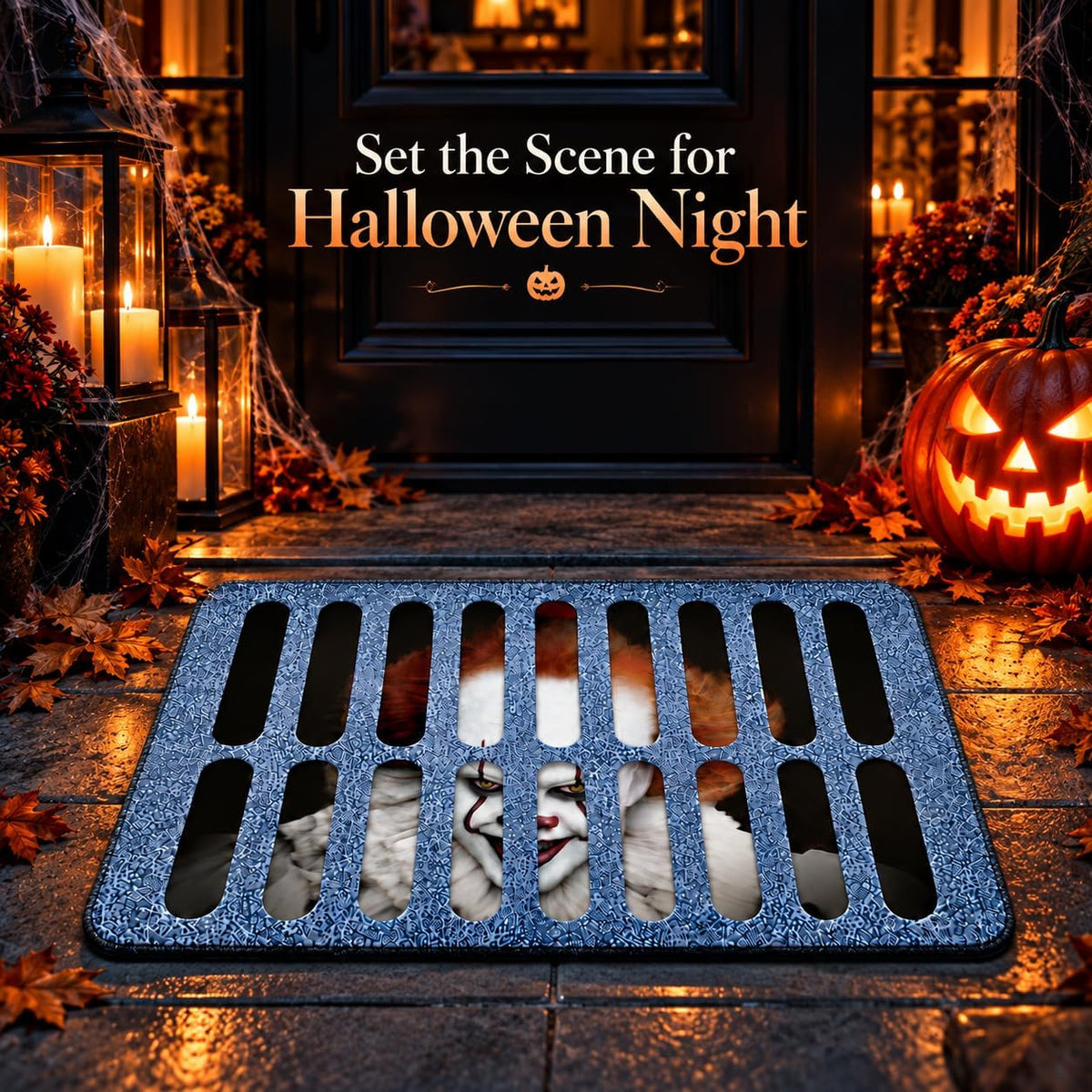 Halloween Door Mat, 60X40Cm Creepy Clown Sewer Grate Rug, Non-Slip Backing