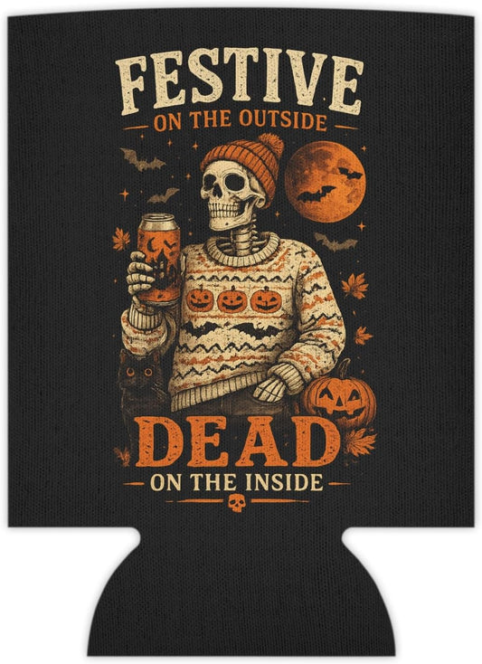 Double-Sided Neoprene Can Cooler - Festive Skeleton Design for 12 Oz Cans, Perfect Halloween Gift