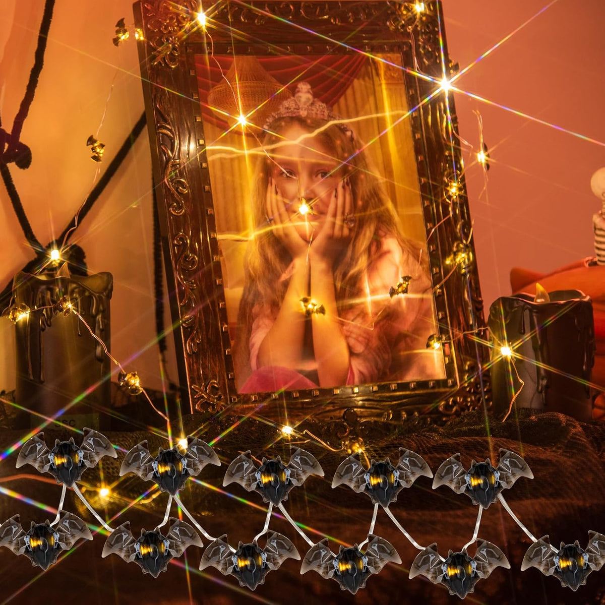 Halloween Lights Set of 3 Themed Fairy Lights with 30 LED Pumpkin Bat and Ghost Indoor Halloween Decorations Battery Powered with 8 Lighting Modes Waterproof Decor for Indoor and Outdoor