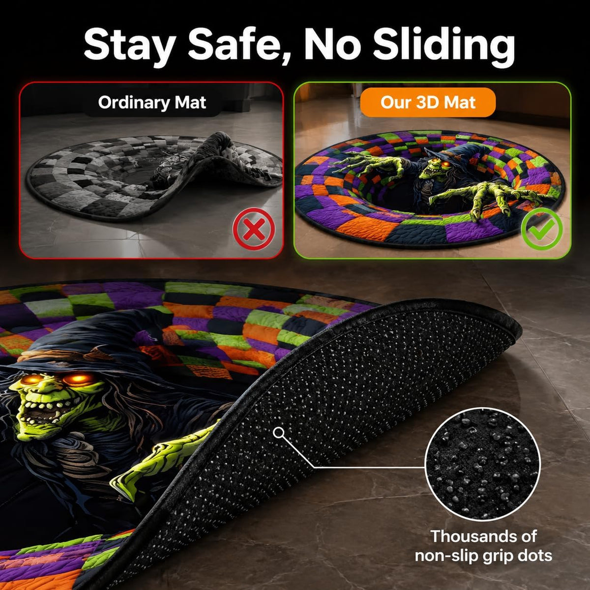 Halloween 3D Rug, 3Doptical Illusion Skeleton Abyss round Area Rug, Spooky Indoor Floor Mat for Living Room Bedroom Entryway and Halloween Party Decor (80 * 80Cm) (Rug-20)