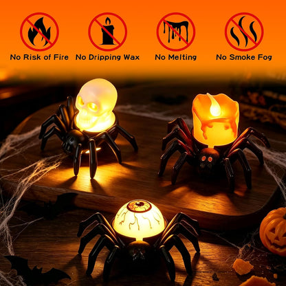 Halloween Candles, 6Pcs Flameless Spider Lights LED Tealights