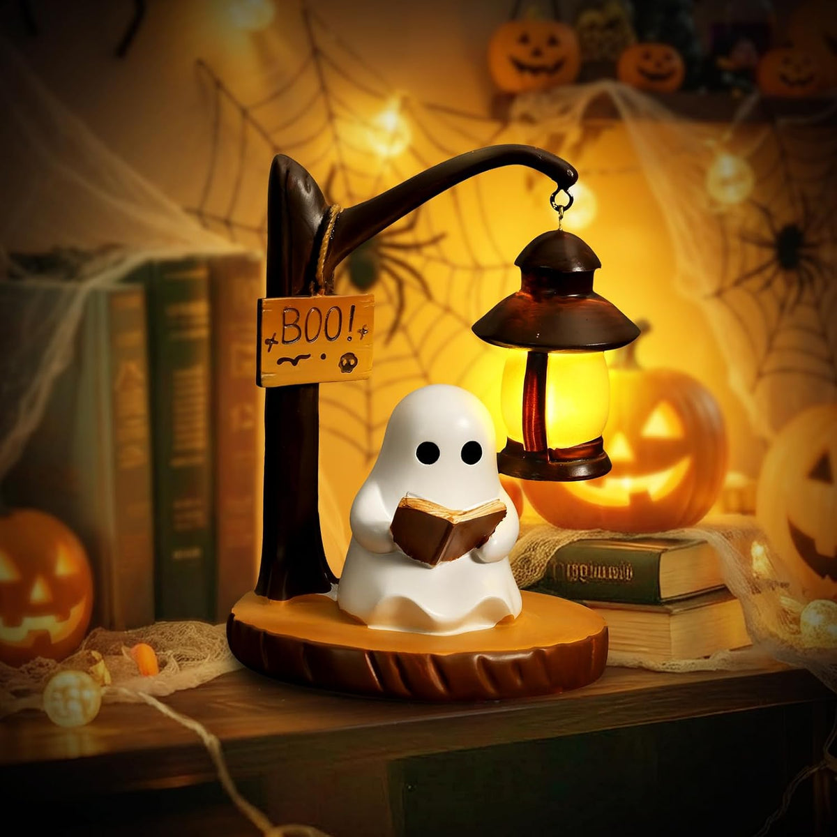 3D LED Ghost Reading Lamp - Whimsical Night Light for Bookshelves and Desks, Perfect Halloween Decor and Gift for Book Lovers