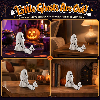 Halloween Ghost Figurine: Charming Desk Decor Featuring a Ghost Walking a Dog