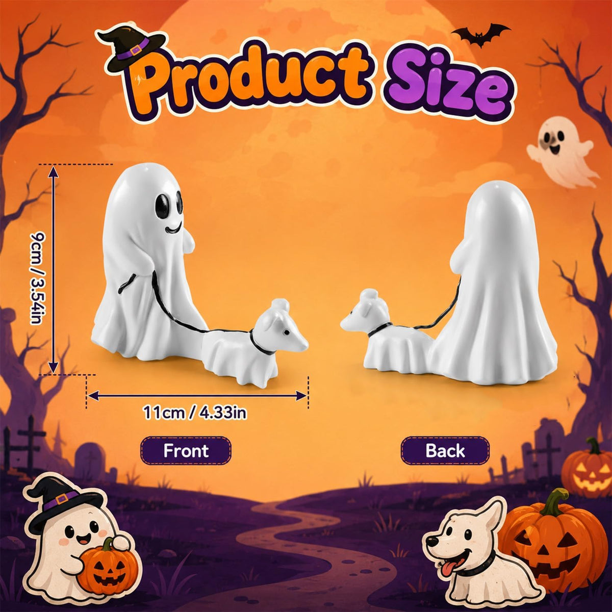 Halloween Ghost Figurine: Charming Desk Decor Featuring a Ghost Walking a Dog