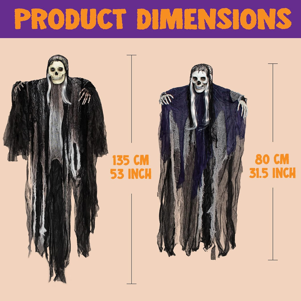 3 Pack Hanging Halloween Skeleton Ghosts Decorations, Grim Reapers for Halloween Outdoor Decorations