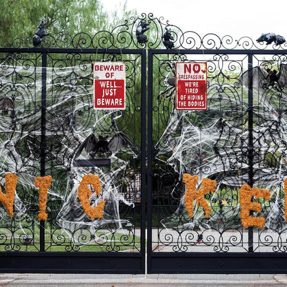 2 Pcs Halloween Decorations Outdoor Accessories Scary Metal Signs 20X30 Cm Garden Party Decor Front Door,Garden,Yard Props Hanging Scary outside Halloween Ornaments Creepy Haunted Wall Signs Stuff
