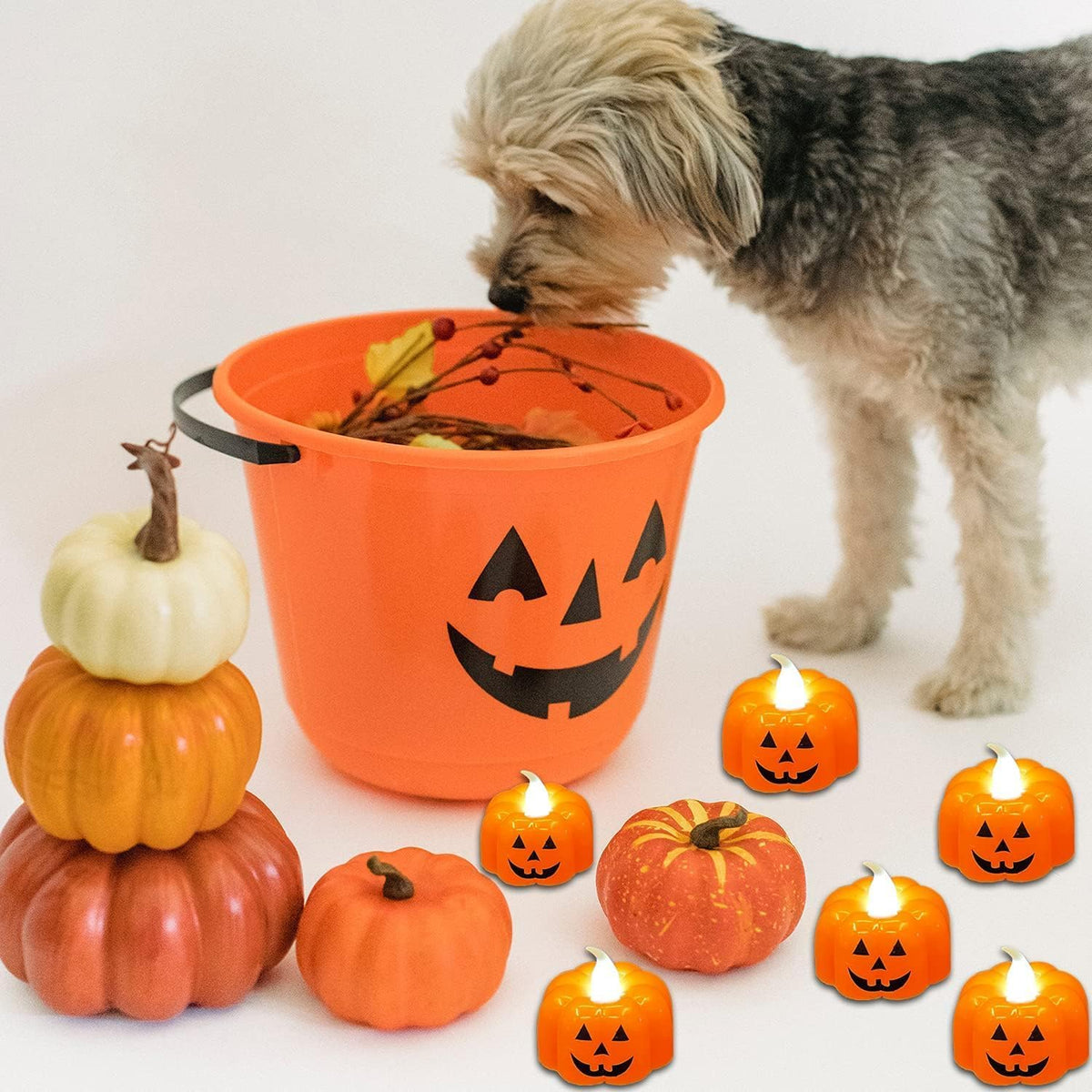 12PCS Pumpkin Tealights Candles Flameless Halloween Party Decorations, Flickering Candle Lights Battery Operated LED Tea Lights - 3D Orange Lanterns Candles for Halloween Parties